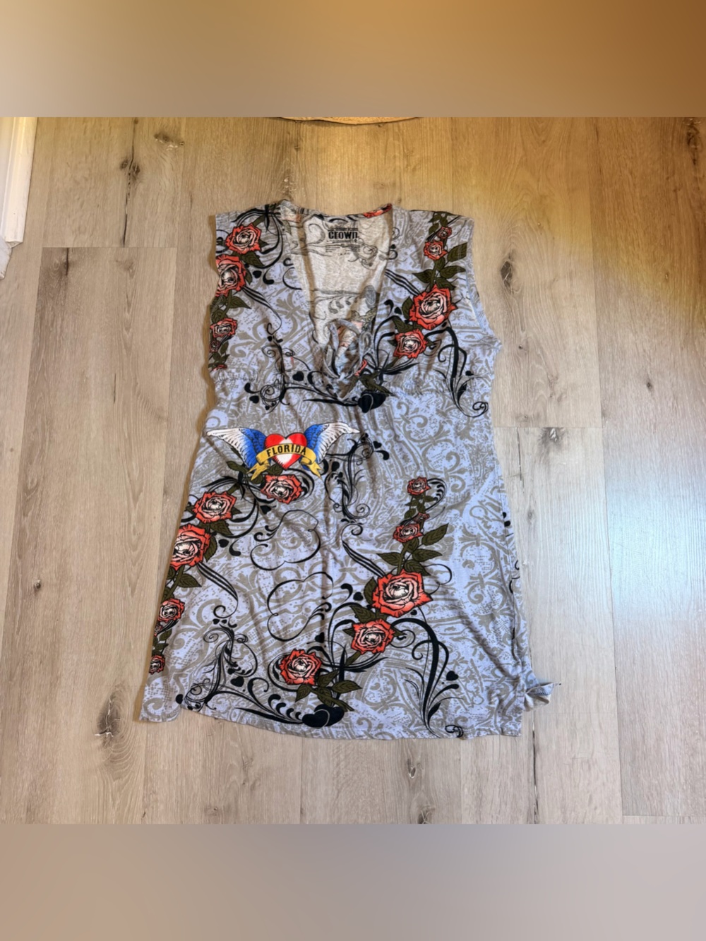 Vintage Y2K American Crown Tattoo Tunic Mini Dress